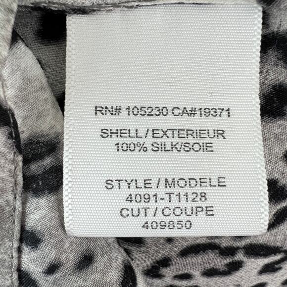JOIE Purine Gray Black Top Silk Leopard Split Neck Balloon Sleeve Size XSmall XS - Picture 13 of 14